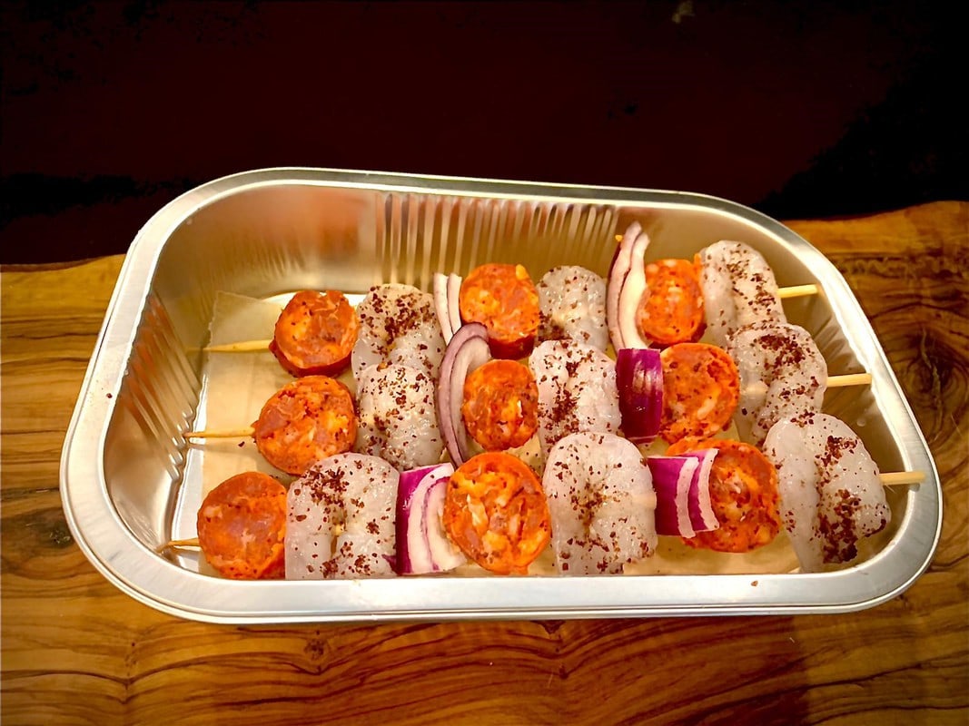 King Prawn & Chorizo Skewers Brighton & Newhaven Fish Sales